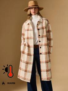 Briarwyn Áo khoác nữ tay dài kẻ caro, cài nút đơn, thiết kế thắt lưng thường ngày, Thu/Đông, Quần áo mùa đông, Áo khoác mùa đông nữ, Phong cách quý tộc cổ điển dành cho nữ, Quần áo năm mới - Màu be - Xem 3