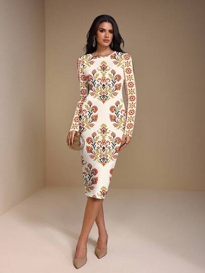 Shutterstock Glamance Elegante feest- en kerst casual minimalistische midi-jurk voor vrouwen, geschikt voor herfst/winter dames midi-jurken lange mouwen midi-jurk dames jurken chique stijlvolle kledingcollectie