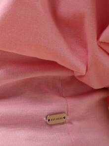 SUMWON Cinched Waist Long Sleeve Crop Top Casual Pullover Sweatshirt - Pink - View 5