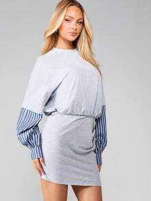 MISSGUIDED Oversized Mini Dress With Striped Shirt Sleeves And Ruched Waist Detail For Casual Everyday Wear - Multicolor - View 4