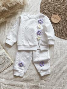 Vintaside Kids 2pcs Baby/Baby GirlCountryside Style T-Shirt And Pants Set, Comfortable For Spring/Autumn Transition, Fashionable And Cute For Daily Wear - White - View 4