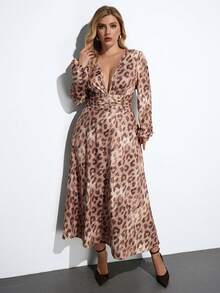 Maija 大码豹纹长袖连衣裙，女士冬装，圣诞连衣裙，圣诞装，新年装，派对连衣裙，浪漫，时尚，百搭，舒适，优雅，适合女性约会之夜，商务休闲 - 彩色 - 查看 4