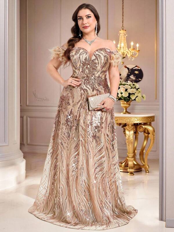 Coutiva Elegante vestido de bola de línea A con cuello cuadrado, mangas largas y dobladillo con patrón de calor a cuadros y rhinestones, adecuado para invitados de boda, cenas formales, ceremonias de graduación y vestidos navideños