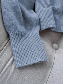 Franclia V领针织开衫，贝壳纽扣，优雅日常，秋冬 - 霧霾藍 - 查看 5