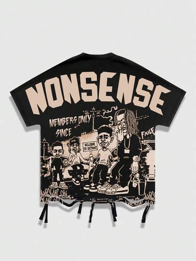 Street Life Camiseta de manga de murciélago con estampado gráfico para hombre, estilo casual callejero, Halloween, estilo de los 2000