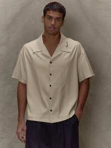 Musero Revere Collar Embroidery Button Through Boxy Shirt SPRING SUMMER - Beige - View 1