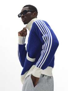 SUMWON Regular Premium Knit Cardigan Full Zip Winter Warm Raised Neck Ribbed Texture Casual Daily Wear Zip Through Sweater Fall Essential Classic Knitwear - Blue - View 7