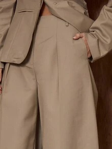 MUSERA Extreme Wide Leg Pleated Suit Co-Ord Trousers Only Cute Date Night Going Out  Night Out Work Office Clean Cut  Party Elegant Valentines Day Spring - Khaki - View 5