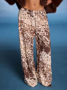 Normani Mid Rise Drawstring Wide Leg Cow Print Trousers Summer Festival Vacation Cute Sexy Cowgirl Spring Ibiza Western Rave Club Halloween Fall Winter Autumn Party - Brown - View 8