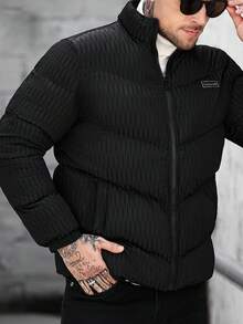 Manfinity CasualCool Áo khoác nam cổ đứng màu đen có khóa kéo, đệm lót, thiết kế xếp ly, phong cách đường phố thường ngày, đa năng, quà tặng bạn trai, áo khoác ngoài - màu đen - Xem 4