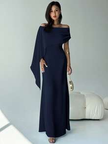 Aloruh New Off Shoulder Boat Neck Flowy Fitted Sense Of Design Birthday Mini Dress Party Cocktail Versatile Green Maxi Mermaid Hem Dress,Dresses For Women Elegant,New Year Dress ,Elegant Party Dresses,Dresses For Women Elegant