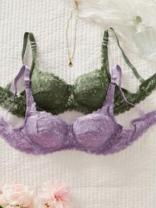 2pcs Lace Bra Wireless Lingerie Bra Set - Multicolor - View 4