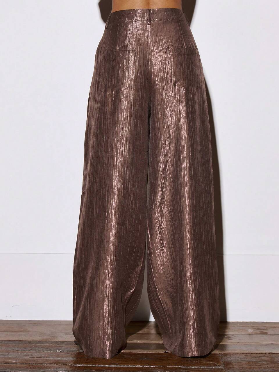Bronze Flowy Pleated Wide Leg Plisse Suit Trousers Only