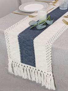1pc Boho Table Runner Macrame Table Runners For Home Decor ,Multiple Colours Macrame Table Runner With Tassels For Boho Dining Bedroom Decor Rustic Bridal Shower,Farmhouse Rustic Table Runner,Place Mat,Thanksgiving Christmas Home Decor (Multiple Sizes Available) - Blue - View 3