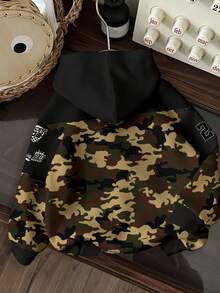SHEIN EZwear 女士迷彩数字印花长袖休闲卫衣，适合秋冬季穿着 - 彩色 - 查看 2