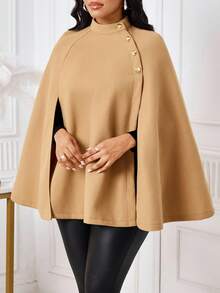 SHEIN Lady 女款秋季辦公駝色優雅大衣 - 卡其色 - 查看 3