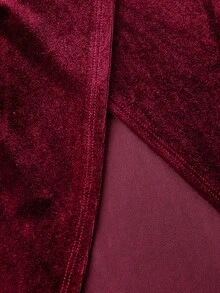 SHEIN MOD 女士不对称下摆丝绒半身裙，优雅晚礼服裙，百搭约会裙，适合派对、夜店、性感约会之夜，蕾丝裙，春季、情人节、沙滩裙、度假、晚餐、生日等场合 - 酒紅色 - 查看 4