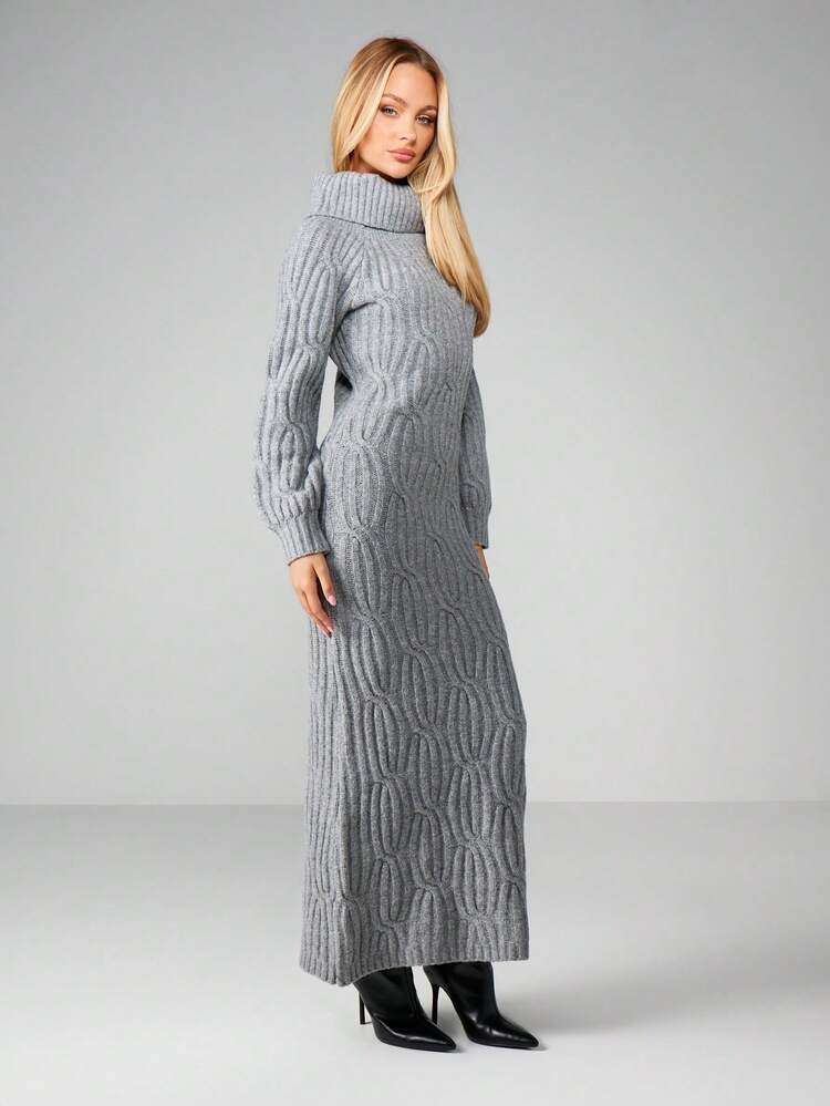 MISSGUIDED Sukienka sweterkowa maxi z długim rękawem i golfem, zimowa, jesienna i wygodna