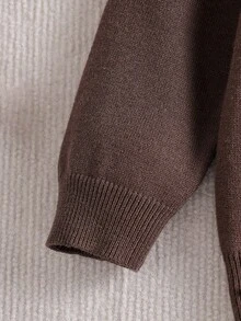 Bộ đồ gồm áo khoác cardigan dệt kim dài tay tối giản màu nâu đa năng cho bé gái năm 2025, phong cách nhẹ nhàng, thoải mái với ve áo rộng, áo len mềm mại, trang phục dệt kim mặc ngoài, thích hợp mặc hàng ngày và đi làm, mùa thu và mùa đông - Cà phê nâu - Xem 6