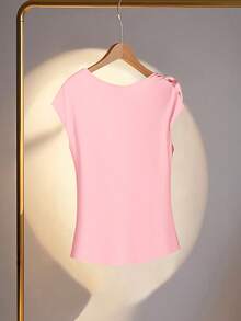 SHEIN Clasi 女式休闲复古缎面 3D 花朵图案衬衫 - 淺粉色 - 查看 2