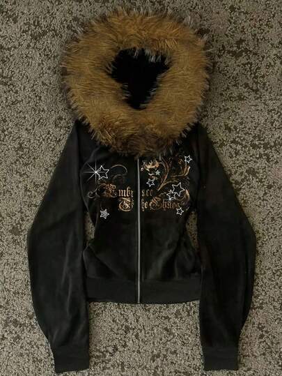 Noixe Retro korte sweatshirt met bontkraag en capuchon voor dames