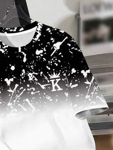 SHEIN Tween Boy Casual Minimalist Round Neck Short Sleeve Cool & Tie Dye Gradient "King" Logo Print T-Shirt, Suitable For Summer