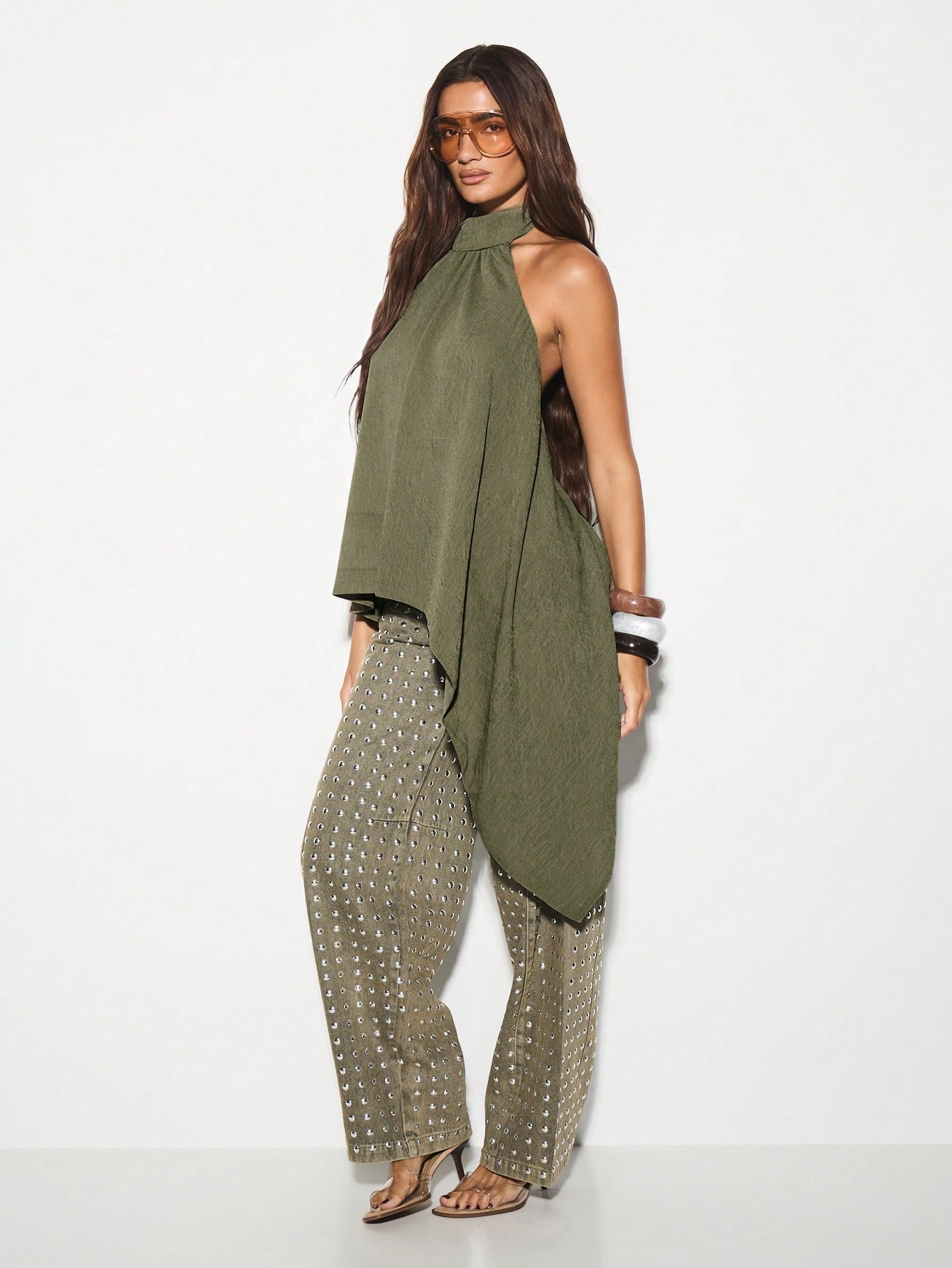 KIZN Top drappeggiato asimmetrico con scollo all'americana e orlo asimmetrico