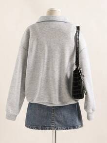 Sweetra Young Tween Girl Floral Print Drop Shoulder Long Sleeve Zip-Up Casual Fleece Sweatshirt, Autumn/Winter - Grey - View 2