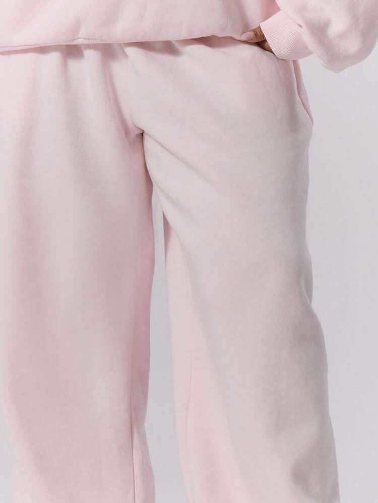 MUSERA Plus Size Straight Leg Fleece Elasticated Waist Joggers Autumn, Winter, , Cute, Everyday, Casual, Coffee Club Curve Autumn Winter Fall | SHEIN USA