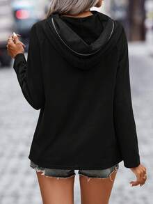 EMERY ROSE Sweat-shirt-shirt ample pour femmes avec col asymétrique et fermeture éclair, décontracté pour l'automne/hiver - Noir - Voir 2