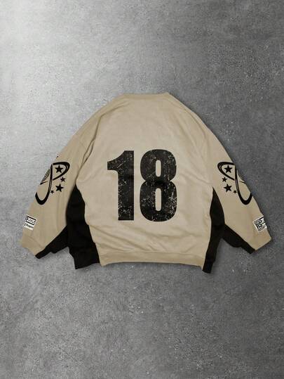 Sweat-shirt-shirt col rond à imprimé lettres et blocs de couleurs pour hommes