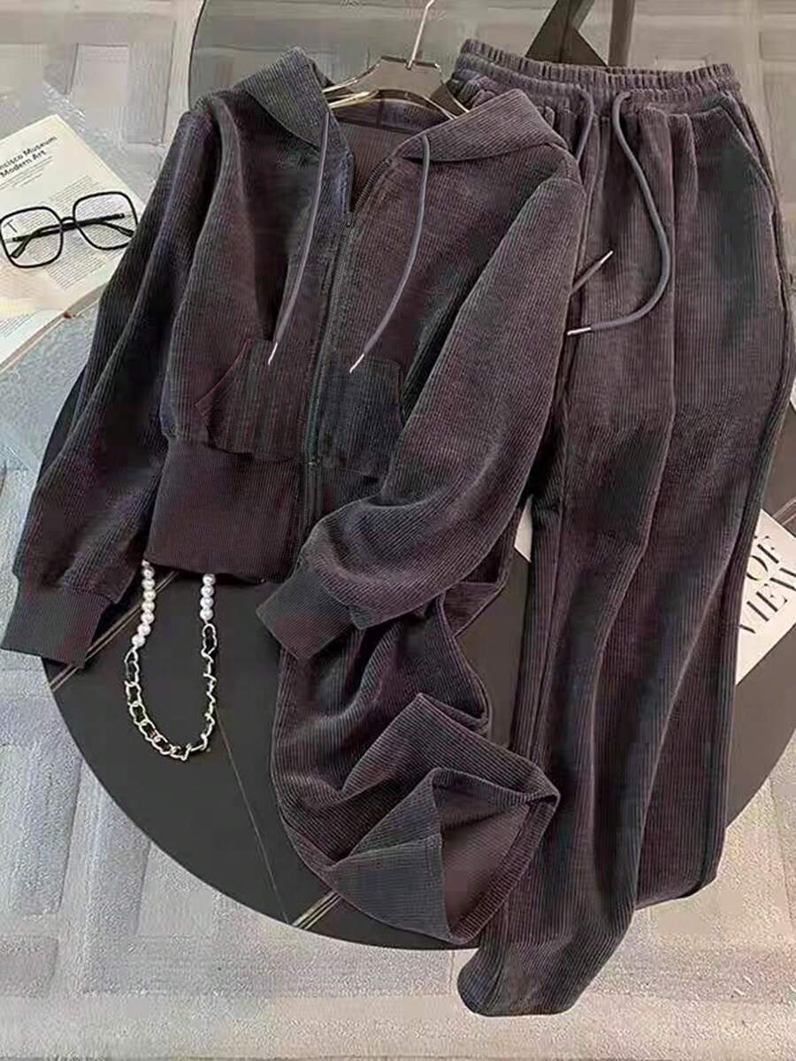 Franclia 2件套大码女式宽松连帽衫和阔腿裤套装