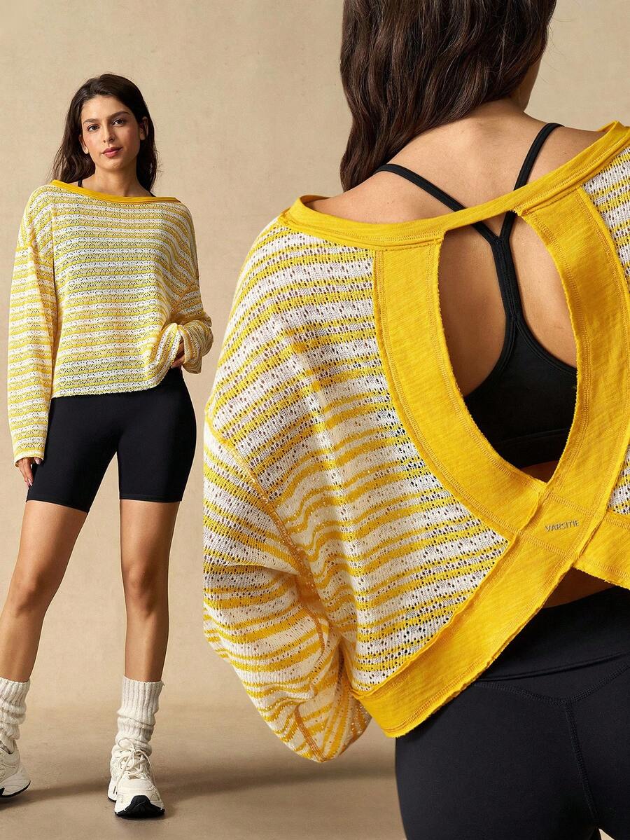VARSIVA Outdoor Casual Loose Long Sleeve Women Sports Tees - Multicolor - View 1