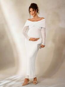 Cheriluna Maternity 孕妇单肩长袖扭结设计修身写真连衣裙，白色，新年夜 - 白色 - 查看 6