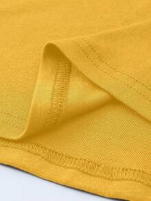 Almamuse 姜黄色加大码女式长袖修身圆领T恤 - 芥末黃 - 查看 6