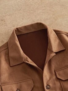 Manfinity VCAY Men's Casual Solid Color Long Sleeve Shirt, Versatile For Autumn - Brown - View 2