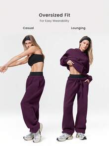 GLOWMODE 30" Everyday Fleece Be Comfy Oversized Fit Adjustable Drawstring Waist Basic Joggers With Side Pockets Daily Casual - Cherry Cola - View 2