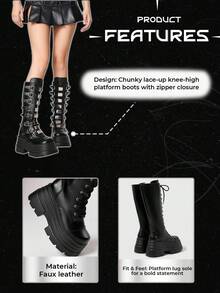 ROMWE Grunge Punk 女式深色朋克哥特式交叉绑带靴，皮革表面派对长靴，带扣带马靴，过膝高筒靴，万圣节