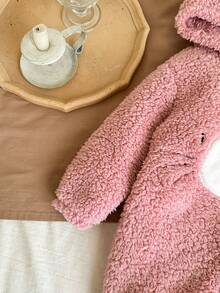 SHEIN Babygirl 蓬松粉色连帽连体裤，秋冬 - 粉色 - 查看 6