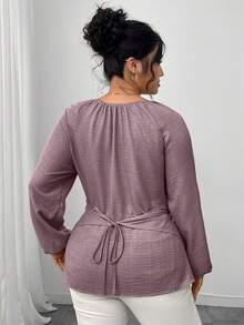 Elenzga Plus Size Casual/Work Crossover Wrap Shirt, Autumn - Dusty Purple - View 2