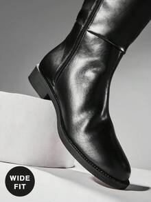 SHUZIA 女士宽筒舒适厚底过膝长靴，配有可调节搭扣，适合圣诞节、情人节等节日穿着，宽楦设计 - 黑色 - 查看 6