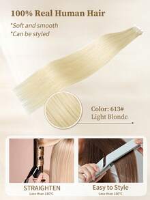 Tape In Hair Extensions 100% Human Hair #613 Light Blonde Straight Style In 14-22 Inch Lengths Extensions Silky Seamless Invisible Top Quality Thick Ends Healthy Human Hair Extensions 50g/Pack For Thin Hair And Salon Use - S613 - View 7