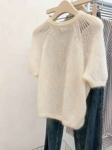 Resyla 秋季大码纯色圆领短袖针织上衣