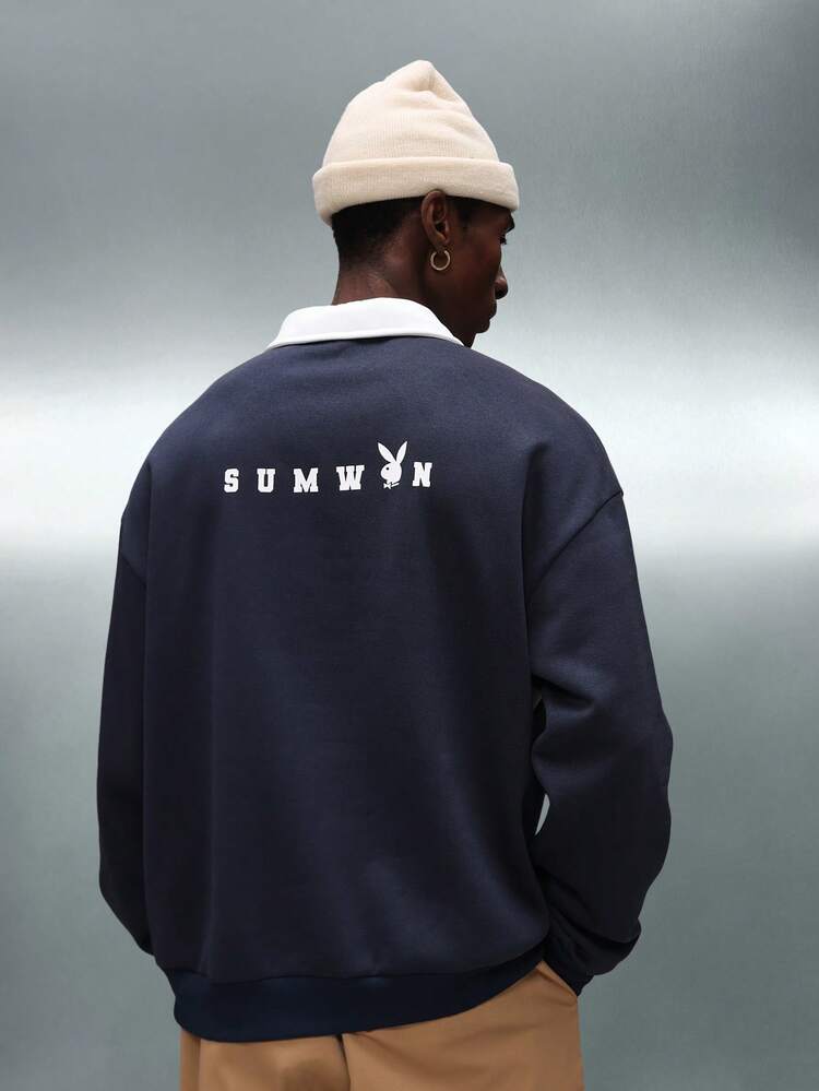 PLAYBOY X SUMWON Quarter Zip Retro Polo Sweatshirt With Hood