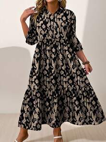 Momelise Plus Size Vacation Casual Allover Allover Print Long Dress