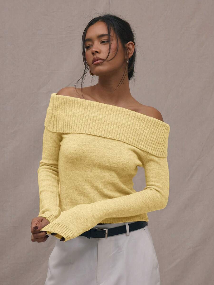 MUSERA 针织翻领套头衫 春季 Y2K 90 年代休闲可爱露肩上衣 假日 夏季 秋季 冬季 日常 新年