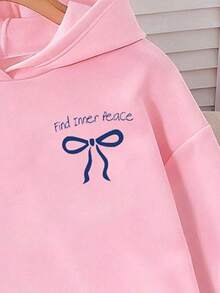 SHEIN 秋冬舒适风，女童卡通可爱蝴蝶结装饰字母印花连帽衫和运动裤两件套，时尚个性冬季女童套装 - 粉色 - 查看 3