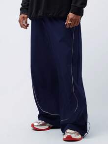 EASEVO Quần dài đến mắt cá chân cạp vừa, có dây rút, họa tiết sọc phản quang cỡ lớn dành cho nam, thích hợp mặc hàng ngày - Màu xanh lam - Xem 1