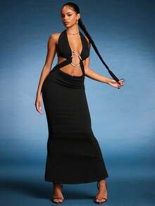 Normani Women's O-Ring Embellished Backless Dress, Sexy,Rave Outfits Festival,Summer Dresses For Women - Black - View 6