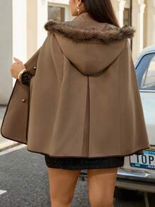 Zelara Damen Große Größen Einfarbige Casual Fuzzy Batwing Ärmel Jacke